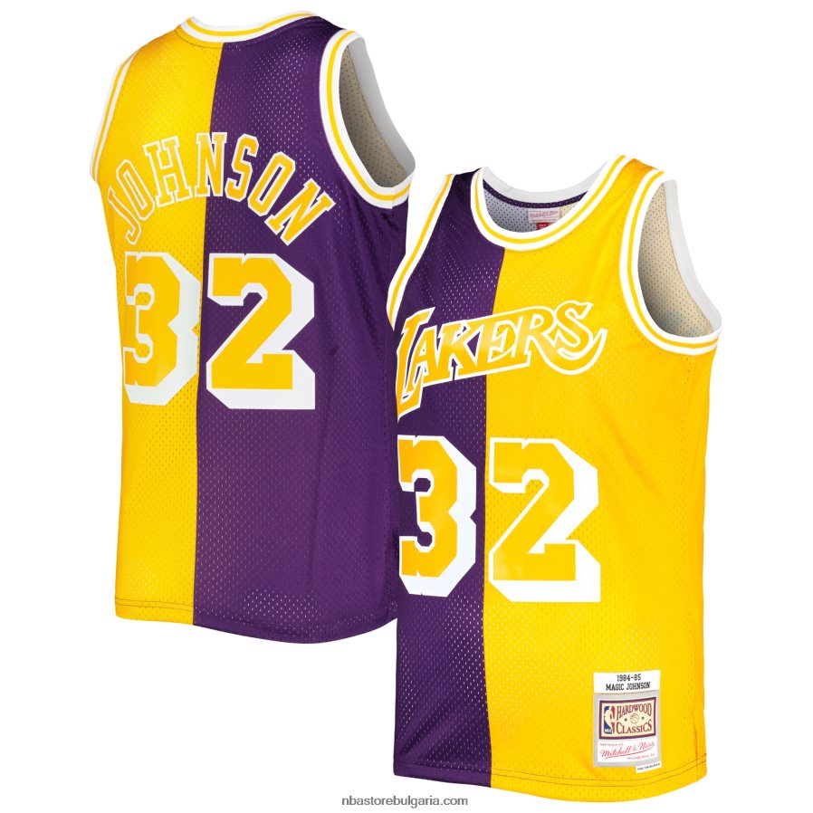 NBA JZ8F026349 los angeles lakers magic johnson purple/gold hardwood classics 1984-85 split swingman фланелка