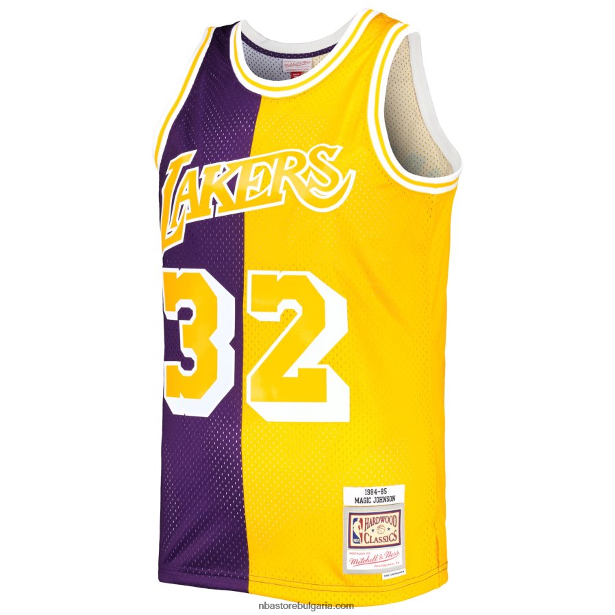 NBA JZ8F026349 los angeles lakers magic johnson purple/gold hardwood classics 1984-85 split swingman фланелка