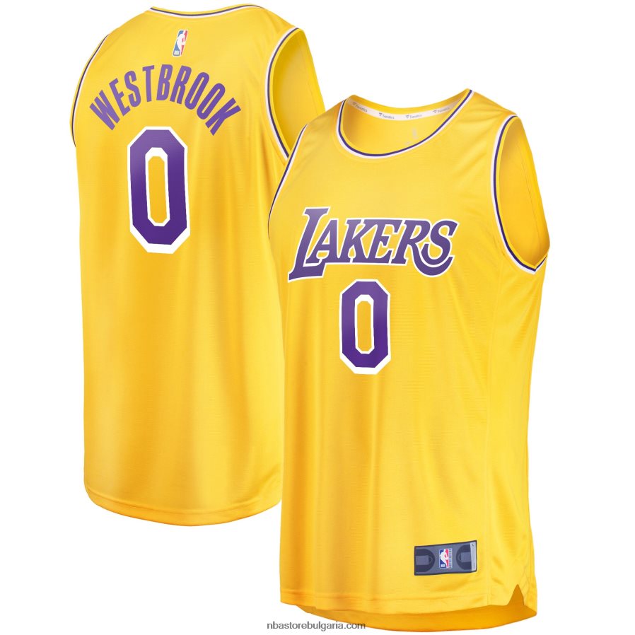 NBA JZ8F026638 Лос Анджелис Лейкърс Ръсел Уестбрук златна фланелка на играч за бързо прекъсване