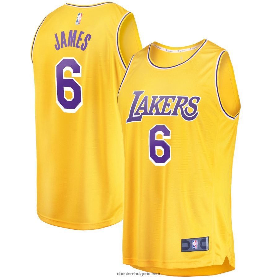 NBA JZ8F0272 Лос Анджелис Лейкърс Леброн Джеймс Голд файст брейк реплика на фланелка