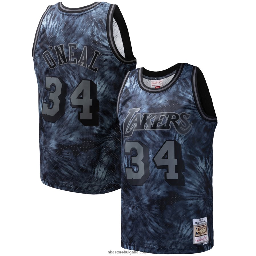 NBA JZ8F027257 los angeles lakers shaquille o\'neal mitchell & ness черна твърда дървесина класика tie-dye swingman фланелка