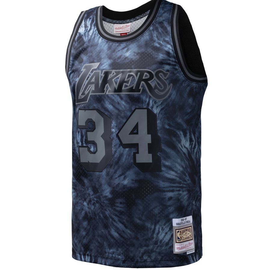 NBA JZ8F027257 los angeles lakers shaquille o\'neal mitchell & ness черна твърда дървесина класика tie-dye swingman фланелка