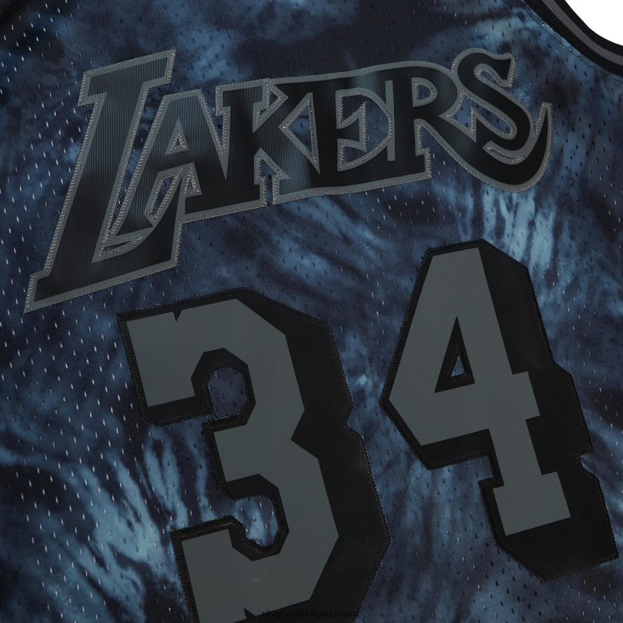 NBA JZ8F027257 los angeles lakers shaquille o\'neal mitchell & ness черна твърда дървесина класика tie-dye swingman фланелка