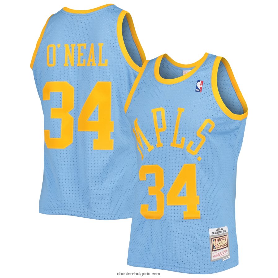 NBA JZ8F02774 Лос Анджелис Лейкърс Шакил О'Нийл Мичъл и Нес пудра синя класика от твърда дървесина суингмен фланелка