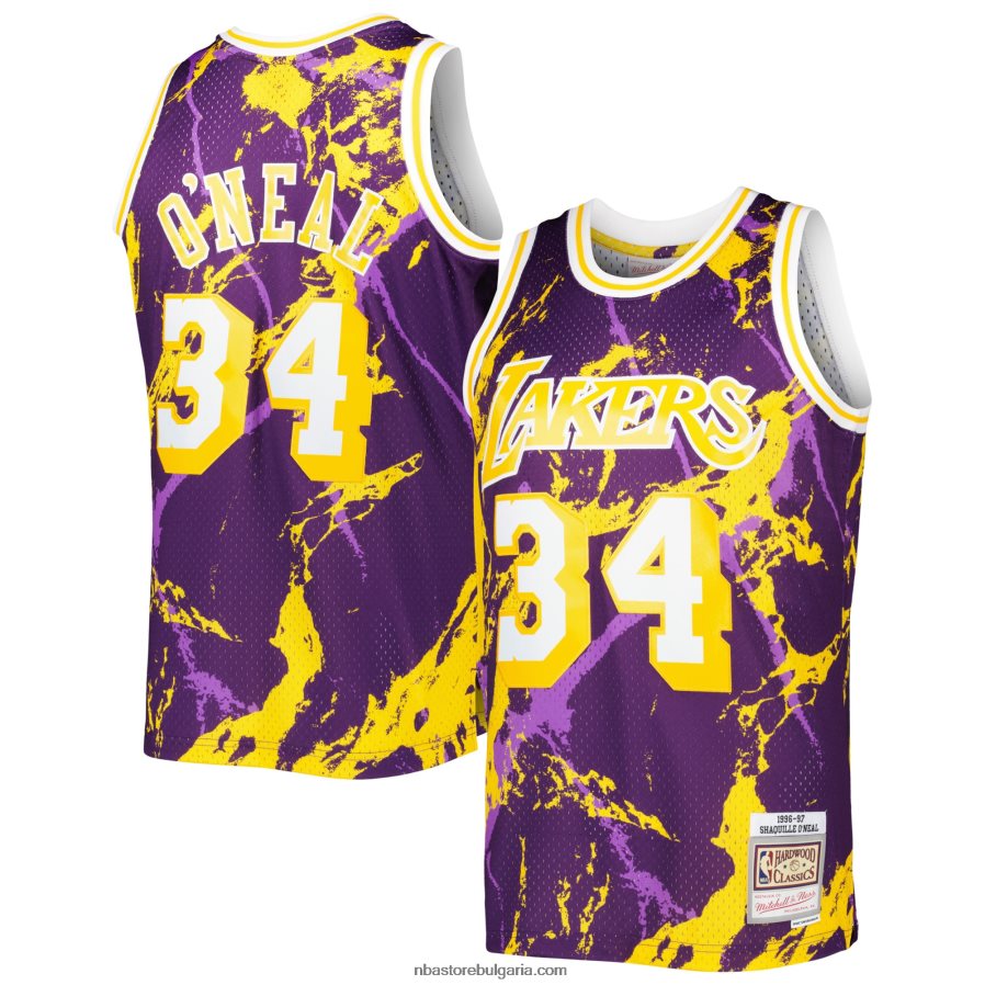 NBA JZ8F027887 los angeles lakers shaquille o\'neal mitchell & ness purple hardwood classics мрамор swingman фланелка