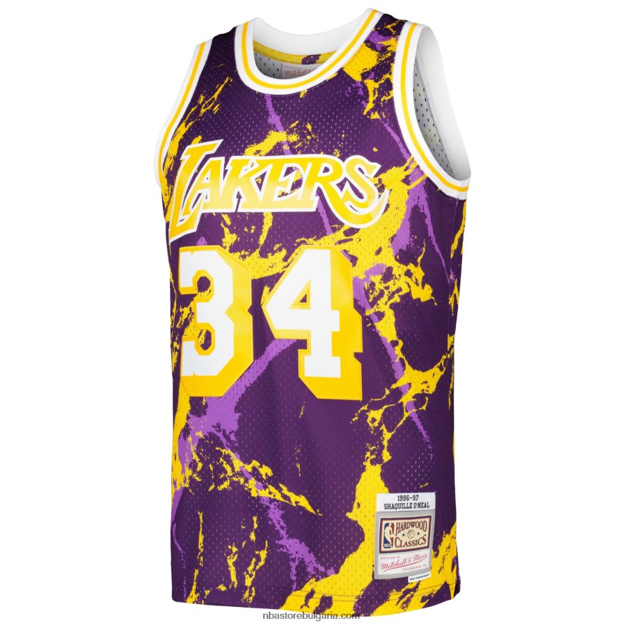 NBA JZ8F027887 los angeles lakers shaquille o\'neal mitchell & ness purple hardwood classics мрамор swingman фланелка