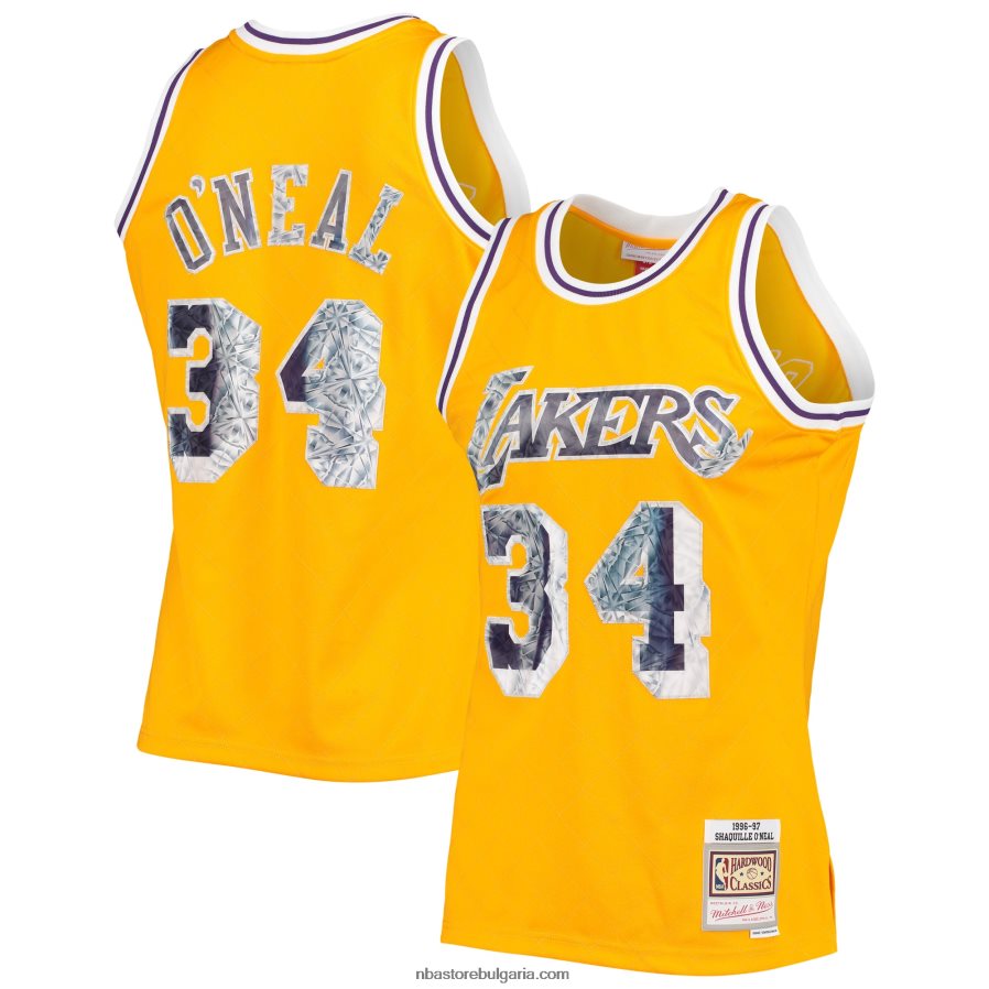 NBA JZ8F028128 Лос Анджелис Лейкърс Шакил О'Нийл златни класики от твърда дървесина 75-та годишнина с диамант суингмен фланелка