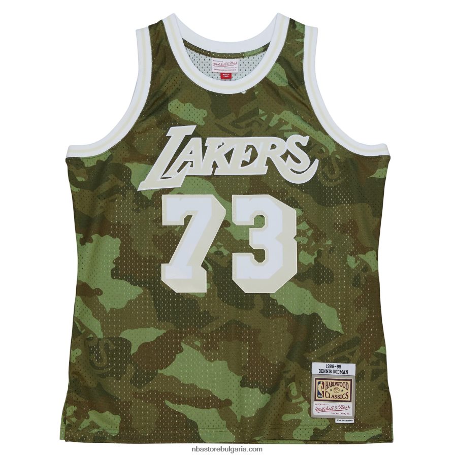 NBA JZ8F028454 los angeles lakers dennis rodman mitchell & ness camo hardwood classics ghost green swingman фланелка