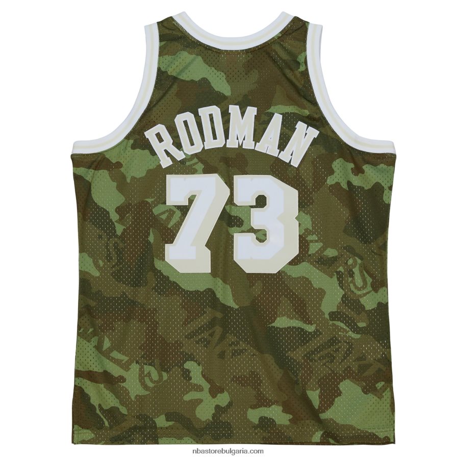 NBA JZ8F028454 los angeles lakers dennis rodman mitchell & ness camo hardwood classics ghost green swingman фланелка