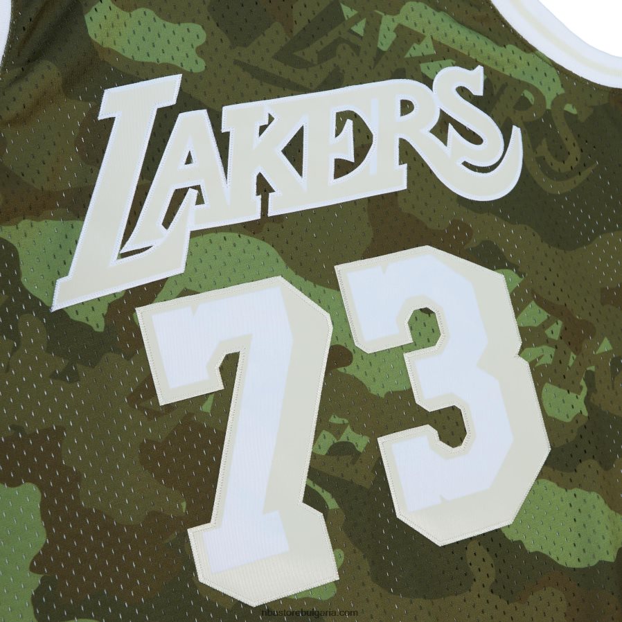 NBA JZ8F028454 los angeles lakers dennis rodman mitchell & ness camo hardwood classics ghost green swingman фланелка