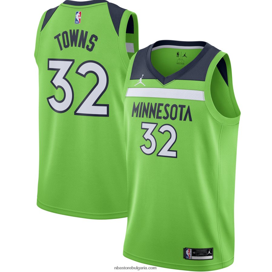 NBA JZ8F0211478 Минесота Тимбъруулвс Карл-Антъни Таунс Джордън марка зелена суингмен фланелка