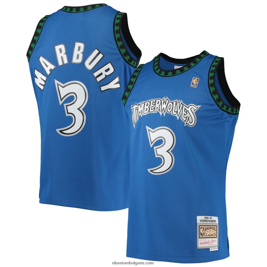 NBA JZ8F022206 минесота тимбъруулвс стефон марбъри мичъл и нес синя твърда дървесина класика суингмен фланелка