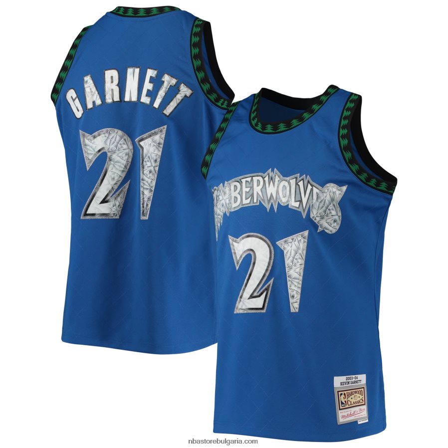 NBA JZ8F022888 минесота тимбъруулвс кевин гарнет синя класика от твърда дървесина 75-та годишнина диамантена фланелка swingman