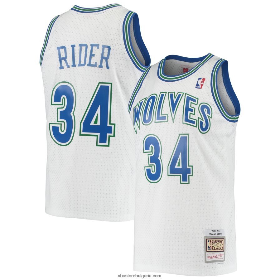 NBA JZ8F022999 минесота тимбъруулвс айзая райдър мичъл и нес бяла твърда дървесина класика суингмен фланелка