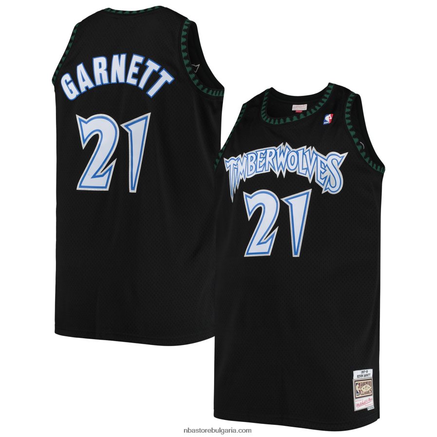 NBA JZ8F02498 Минесота тимбъруулвс Кевин Гарнет Мичъл и Нес черна голяма и висока класическа фланелка от твърда дървесина