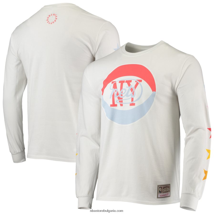 NBA JZ8F021853 new jersey nets mitchell & ness x uninterrupted white hardwood classics тениска с дълъг ръкав