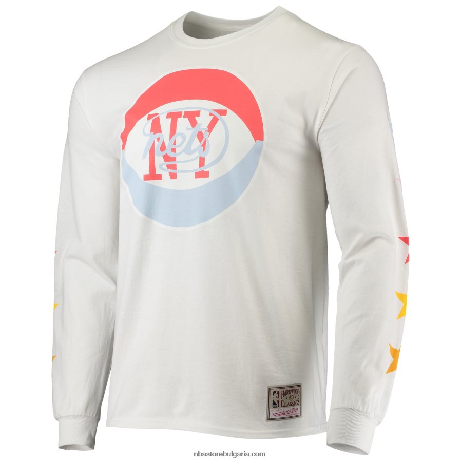 NBA JZ8F021853 new jersey nets mitchell & ness x uninterrupted white hardwood classics тениска с дълъг ръкав