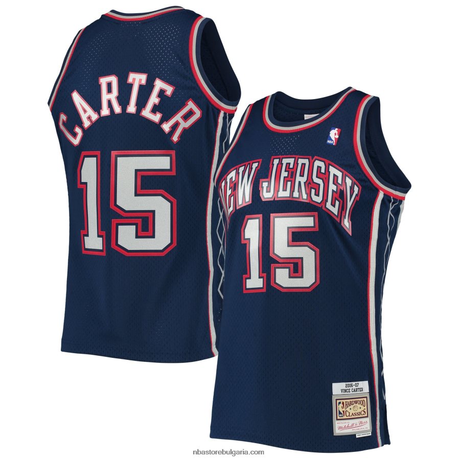 NBA JZ8F021957 ню Джърси мрежи Винс Картър Мичъл и Нес тъмно синя твърда дървесина класика swingman трико
