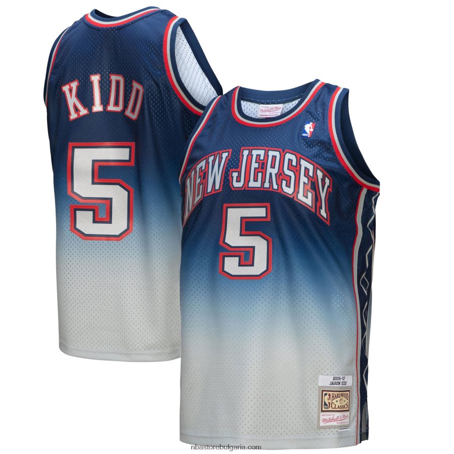NBA JZ8F022095 new jersey nets jason kid d grey/blue hardwood classics fadeaway swingman player фланелка