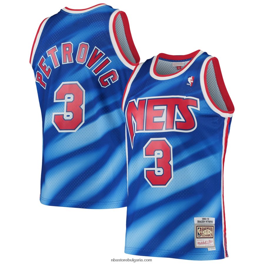 NBA JZ8F022893 нови трикотажни мрежи Дразен Петрович Мичъл и Нес синьо 1990-91 класика от твърда дървесина фланелка Swingman