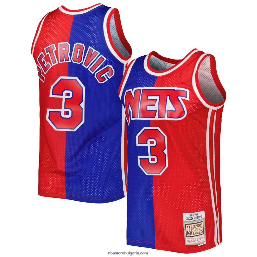 NBA JZ8F024622 нови трикотажни мрежи drazen petrovic синьо/червено класическо дърво 199split swingman фланелка