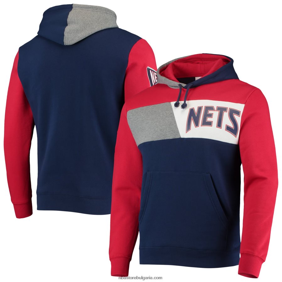 NBA JZ8F026683 new jersey nets mitchell & ness blue hardwood classics пуловер с качулка colorblock