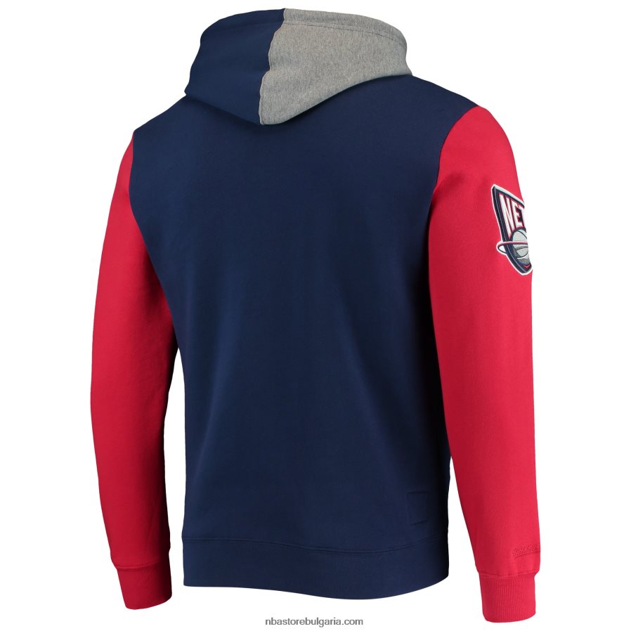 NBA JZ8F026683 new jersey nets mitchell & ness blue hardwood classics пуловер с качулка colorblock