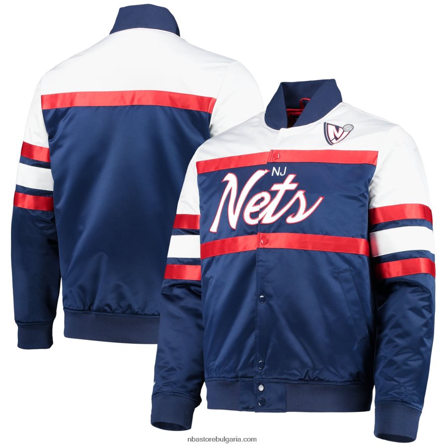 NBA JZ8F027361 ню джърси мрежи mitchell & ness тъмносиньо твърдо дърво класически сценарий сатен пълно щракване яке