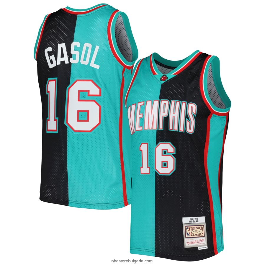 NBA JZ8F02952 memphis grizzlies pau gasol mitchell & ness black/turquoise hardwood classics сплит фланелка swingman