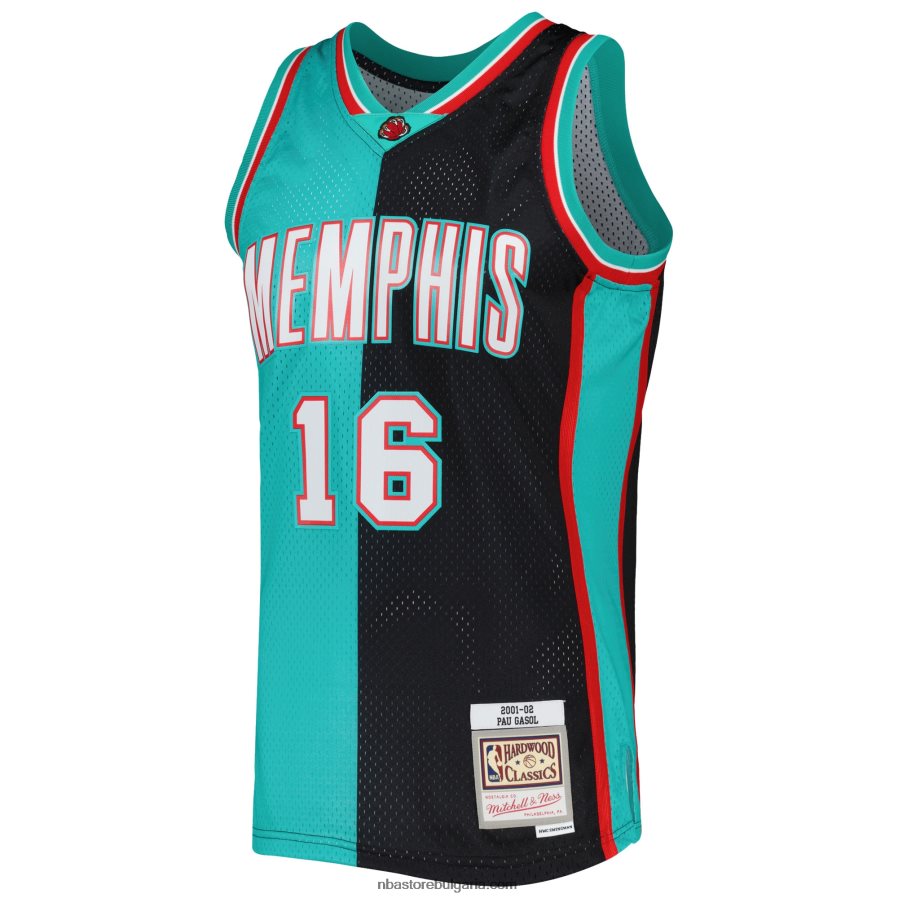 NBA JZ8F02952 memphis grizzlies pau gasol mitchell & ness black/turquoise hardwood classics сплит фланелка swingman
