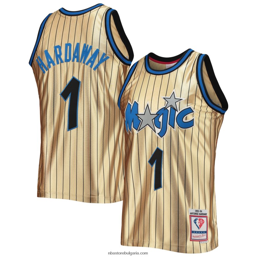 NBA JZ8F022011 orlando magic penny hardaway злато 75-та годишнина 1993-94 класика от твърда дървесина swingman фланелка