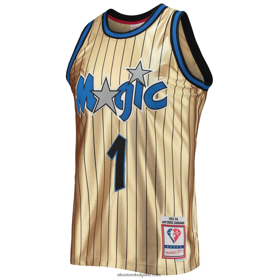 NBA JZ8F022011 orlando magic penny hardaway злато 75-та годишнина 1993-94 класика от твърда дървесина swingman фланелка