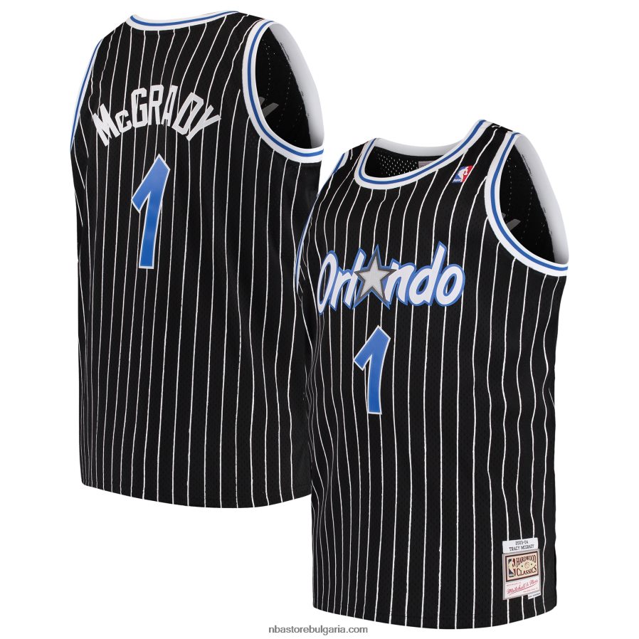 NBA JZ8F023457 orlando magic tracy mcgrady mitchell & ness black big & tall hardwood classics swingman фланелка