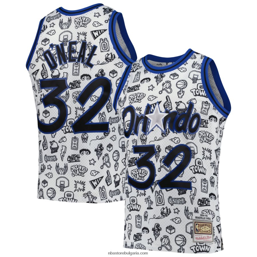 NBA JZ8F025823 orlando magic shaquille o'neal mitchell & ness white hardwood classics doodle swingman играч фланелка