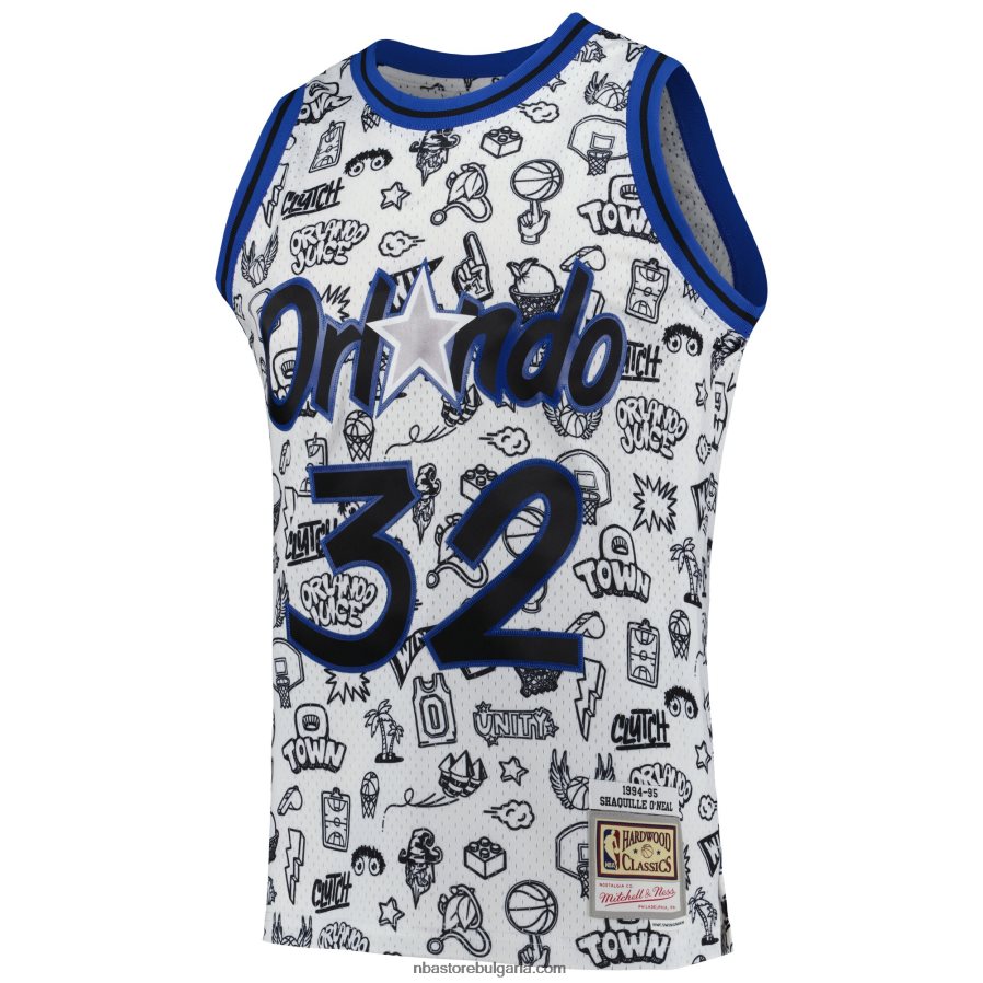 NBA JZ8F025823 orlando magic shaquille o\'neal mitchell & ness white hardwood classics doodle swingman играч фланелка