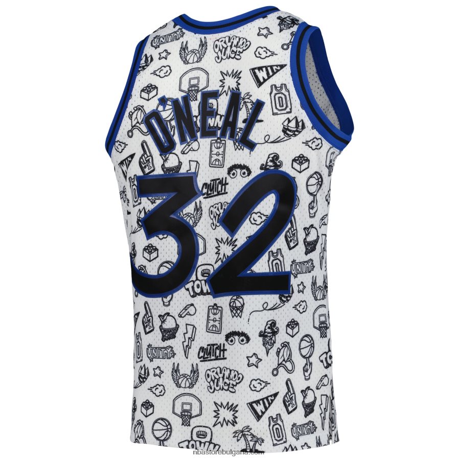 NBA JZ8F025823 orlando magic shaquille o\'neal mitchell & ness white hardwood classics doodle swingman играч фланелка