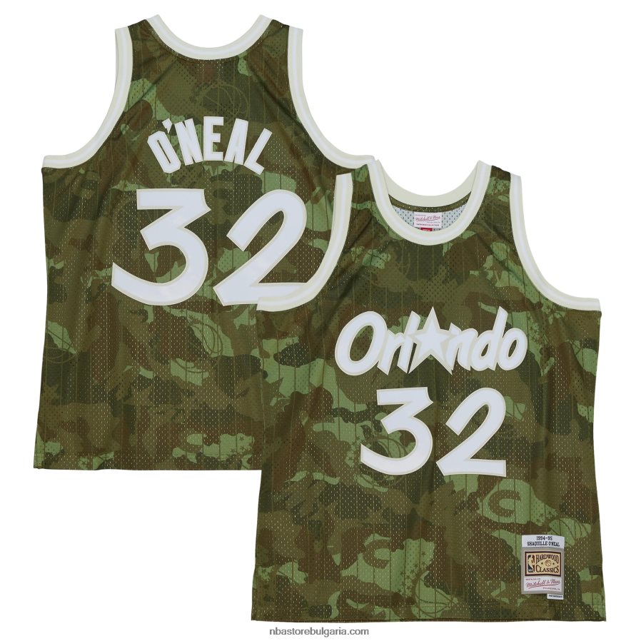 NBA JZ8F027997 orlando magic shaquille o'neal mitchell & ness camo hardwood classics призрачно зелено фланелка swingman