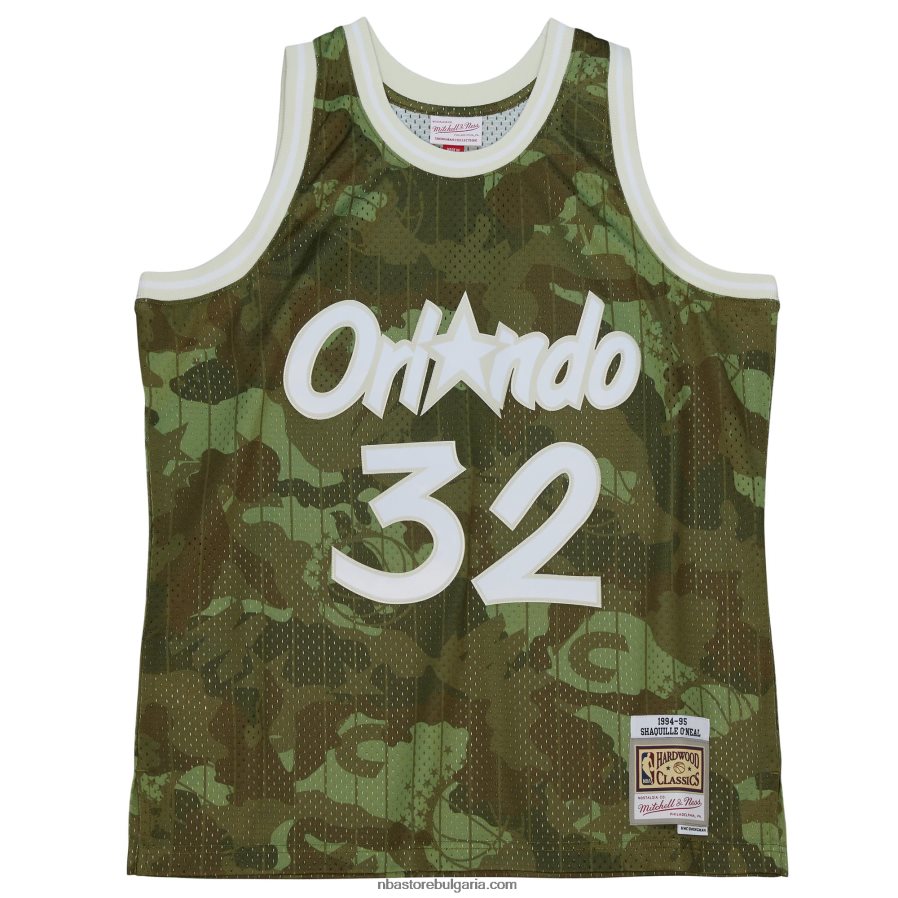 NBA JZ8F027997 orlando magic shaquille o\'neal mitchell & ness camo hardwood classics призрачно зелено фланелка swingman