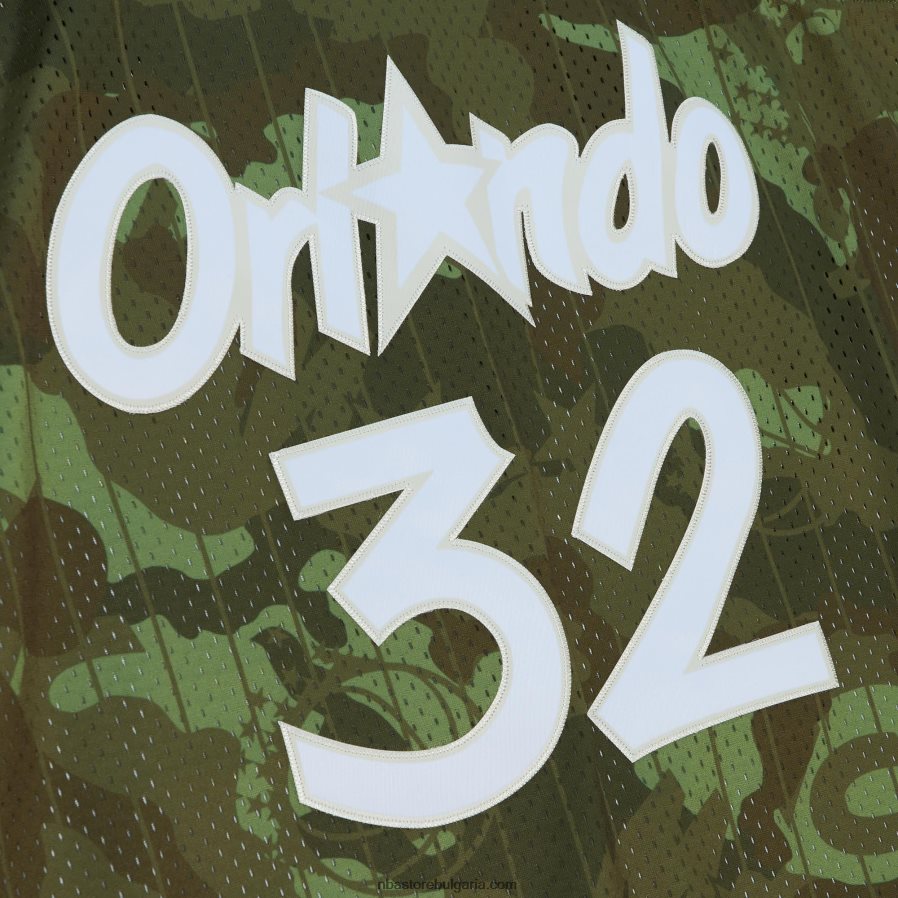 NBA JZ8F027997 orlando magic shaquille o\'neal mitchell & ness camo hardwood classics призрачно зелено фланелка swingman