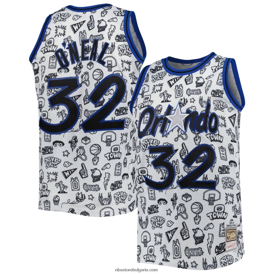 NBA JZ8F028232 orlando magic shaquille o\'neal mitchell & ness white hardwood classics doodle swingman фланелка