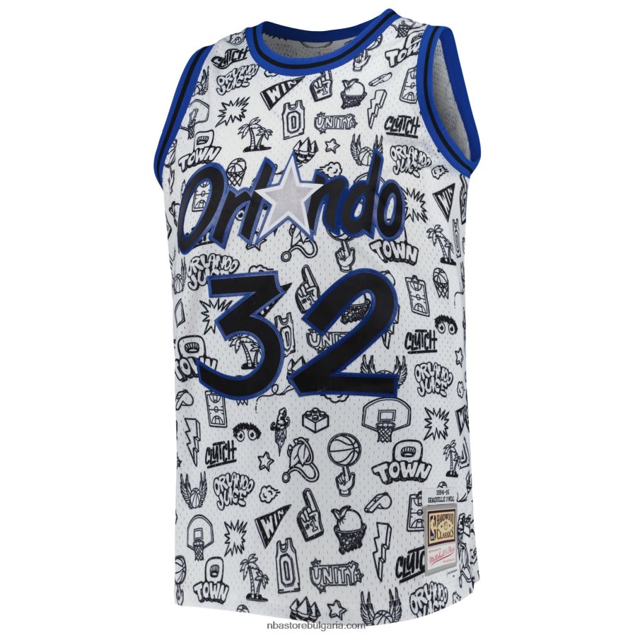 NBA JZ8F028232 orlando magic shaquille o\'neal mitchell & ness white hardwood classics doodle swingman фланелка