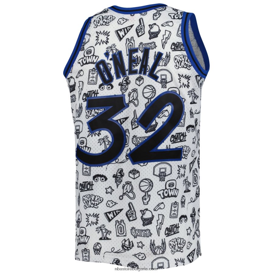 NBA JZ8F028232 orlando magic shaquille o\'neal mitchell & ness white hardwood classics doodle swingman фланелка