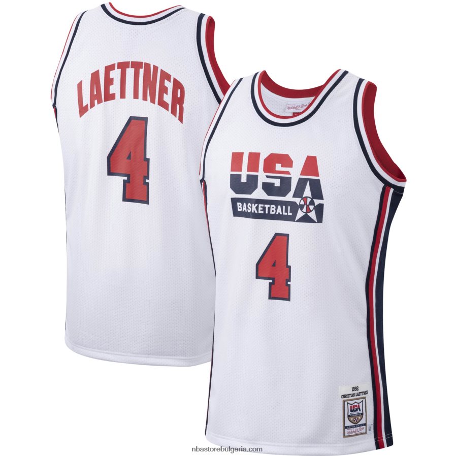 NBA JZ8F022920 САЩ баскетбол Крисчън Латнър ​​Мичъл и Нес бяла автентична фланелка от 1992 г.