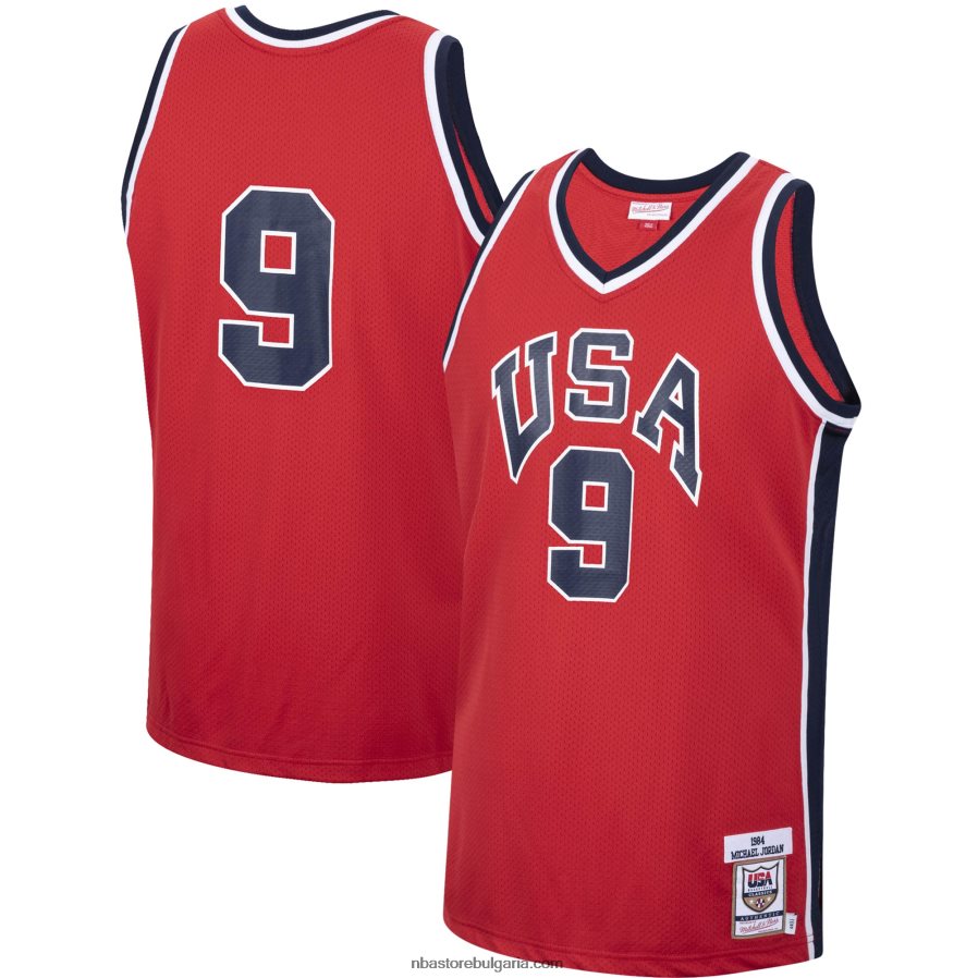 NBA JZ8F022923 американски баскетбол Майкъл Джордан Мичъл и Нес червена автентична фланелка от 1984 г.