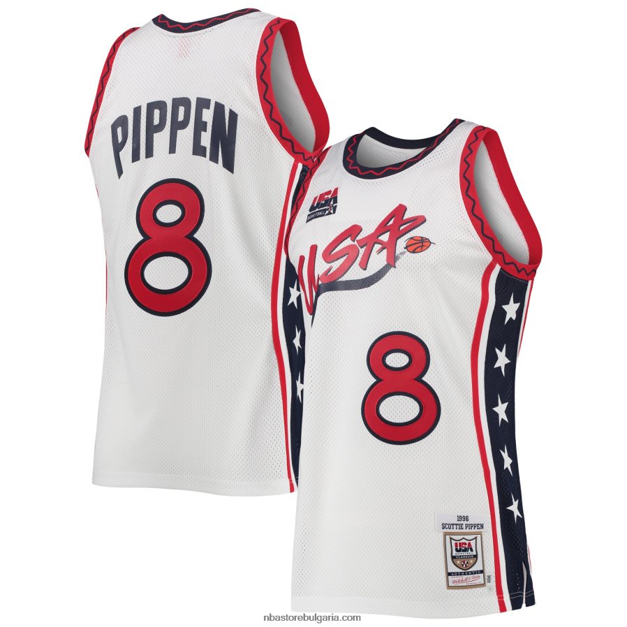 NBA JZ8F026728 САЩ баскетбол Скоти Пипън Мичъл и Нес бяла класика от твърда дървесина автентична фланелка