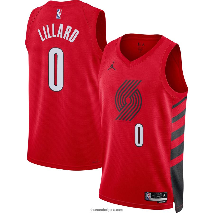 NBA JZ8F02205 портланд трейл блейзърс дамян лилард джордан марка червена фланелка суингмен