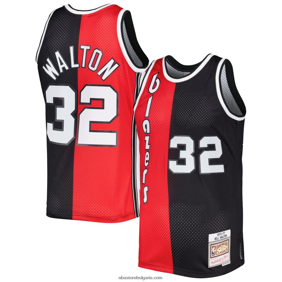 NBA JZ8F023608 portland trail blazers bill walton red/black hardwood classics 1976-77 split swingman фланелка