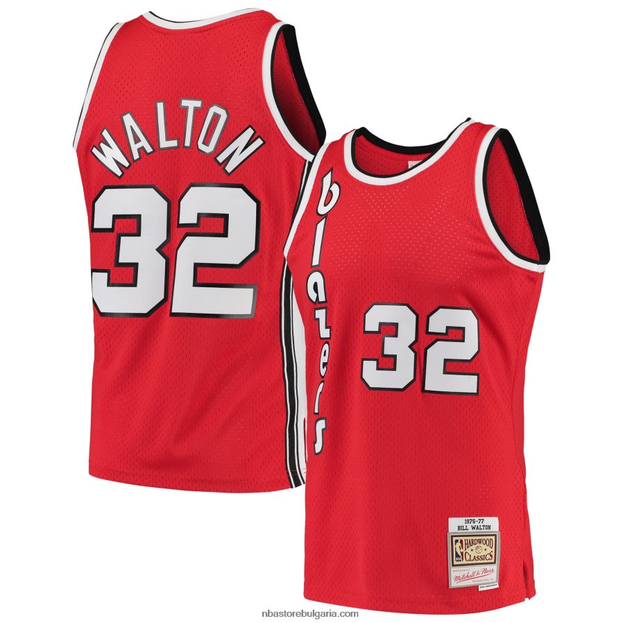 NBA JZ8F024085 портланд трейл блейзърс бил уолтън червено 1976-77 твърда дървесина класика swingman играч фланелка