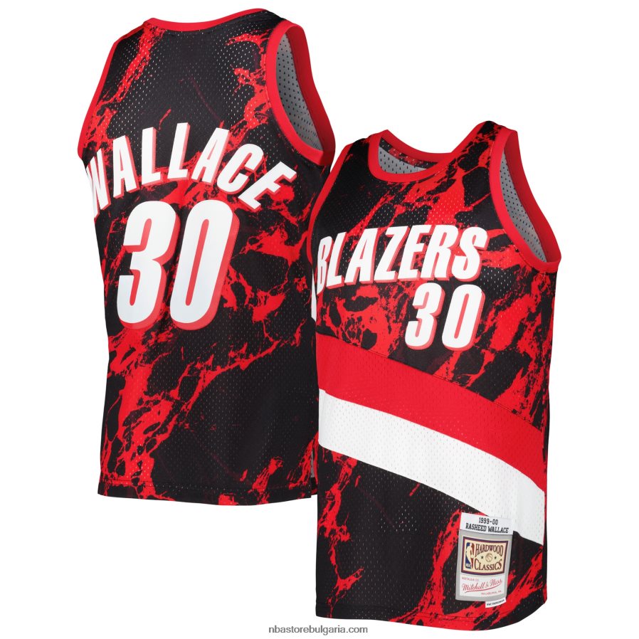 NBA JZ8F024963 portland trail blazers rasheed wallace black 1999-00 твърда дървесина класика мрамор суингмен фланелка