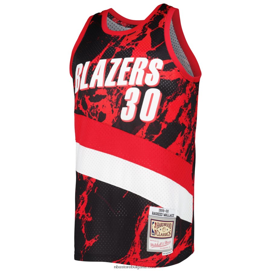 NBA JZ8F024963 portland trail blazers rasheed wallace black 1999-00 твърда дървесина класика мрамор суингмен фланелка
